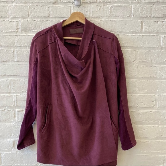 Blank NYC || Cloud Nine Drape Jacket Faux Suede Merlot Red Purple - Picture 6 of 6